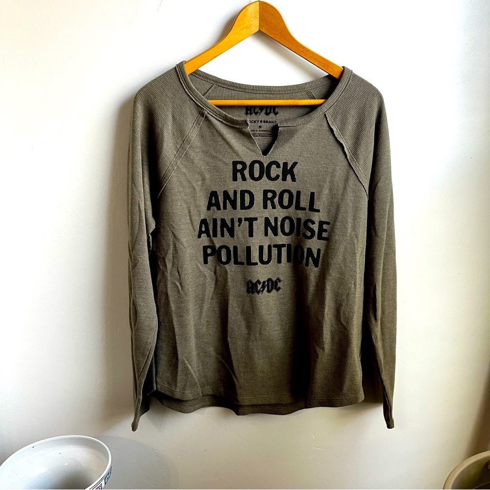 Lucky Brand Indie Sleeze Long Sleeve Waffle Knit Soft Olive Green Sz M Top